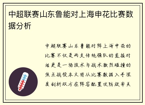 中超联赛山东鲁能对上海申花比赛数据分析